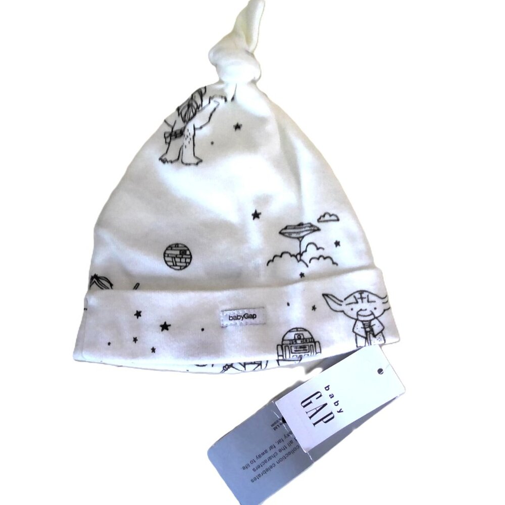 New Baby Gap Star Wars Beanie Black & Soft White Stretch NWT Sz 0-3 Mo